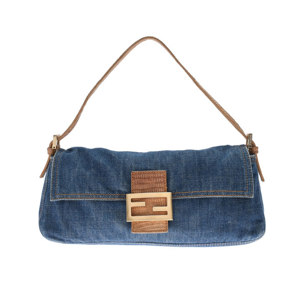 Fendi Handbags - Fendi Mamma Baguette Shoulder Handbag Denim Blue